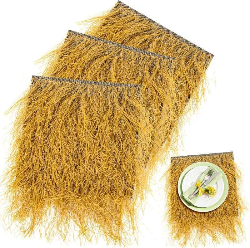Rainflow Thanksgiving Fake Hay Straw Placemats - 3PCS Squra Plastic Fake Hay Bales for Decoration, Ideal for Desktop Center Wall Tiki Party Themed Cowbboys Party Easter Christmas Garden Decor(11"x11") - Image 1